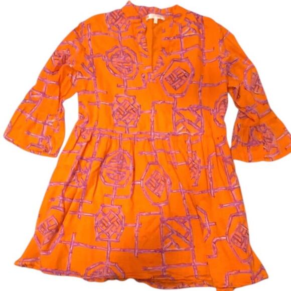 Jude Connally Orange Purple Geometric Print Cotton Tunic Dress Size Medium - Picture 1 of 5